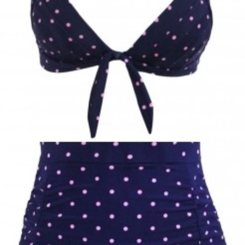 120-9X Pink Poka Dot  Retro High Waist Swimsuit
